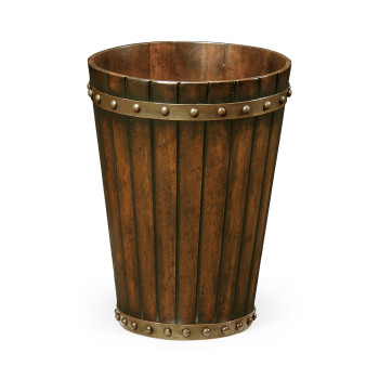 Round Tapering Dark Walnut Peat Bucket Style Waste Basket