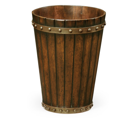 Round Tapering Dark Walnut Peat Bucket Style Waste Basket