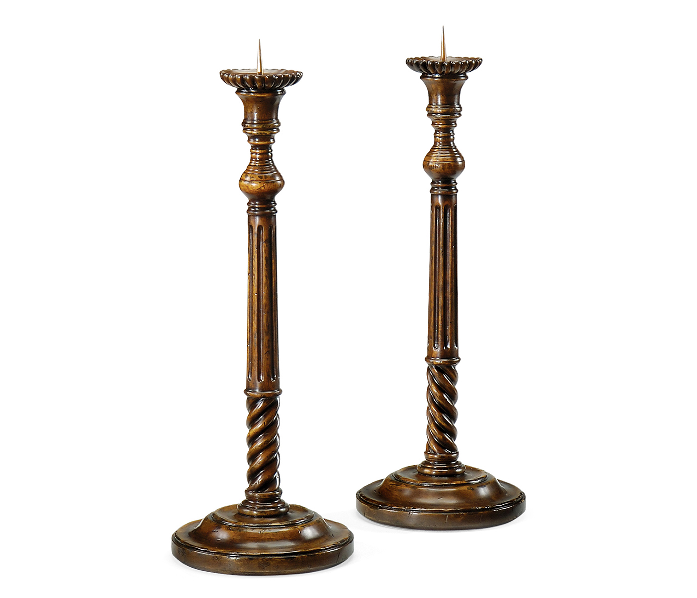 Pair of Tall Fluted Walnut Candlesticks