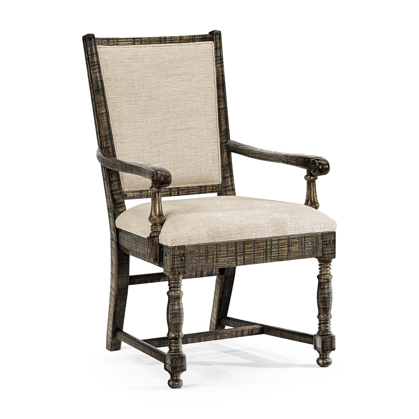 Distressed Country Dark Driftwood Arm Chair