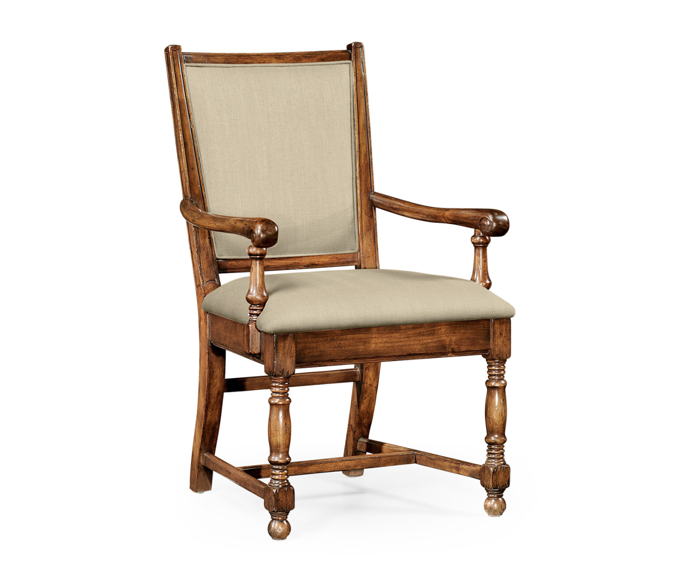 Distressed Medium Walnut Country Arm Chair