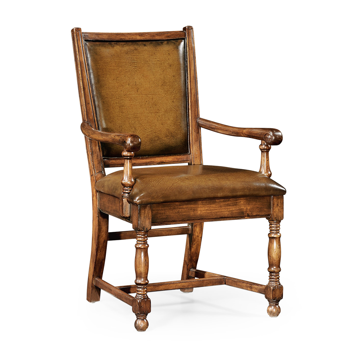 Distressed Medium Walnut Country Arm Chair