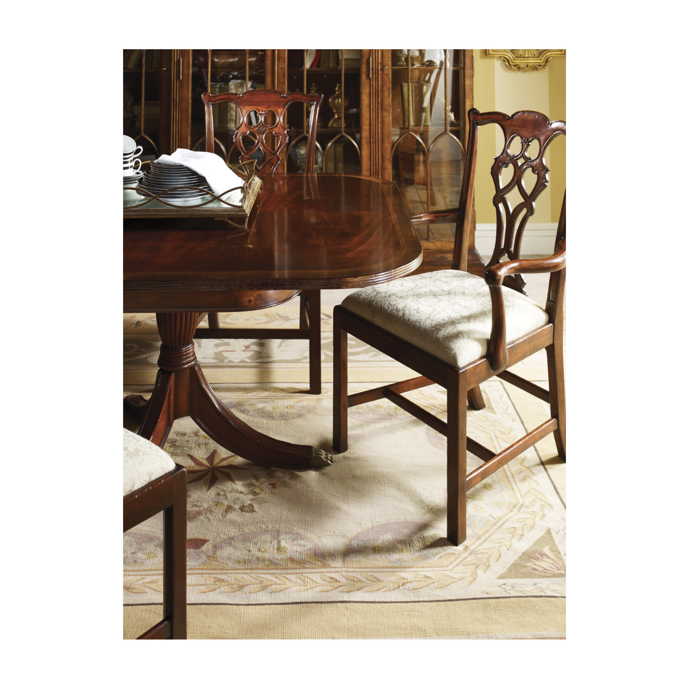 Casual Chippendale Grey Mahogany Arm Chair