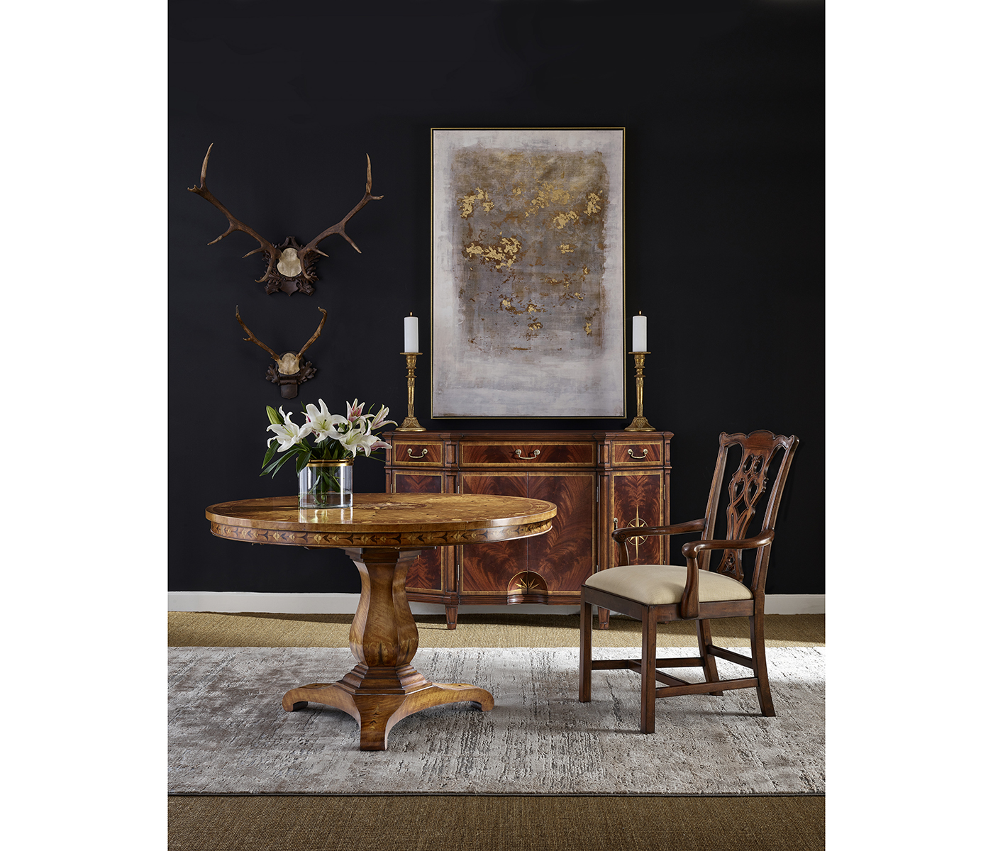 Windsor Chippendale Grey Linen Arm Chair