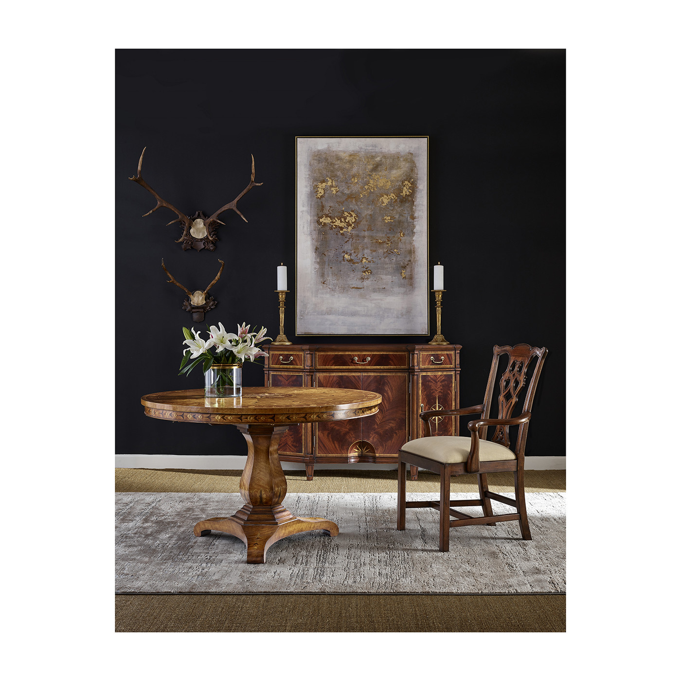 Buckingham Chippendale Antique Mahogany Arm Chair