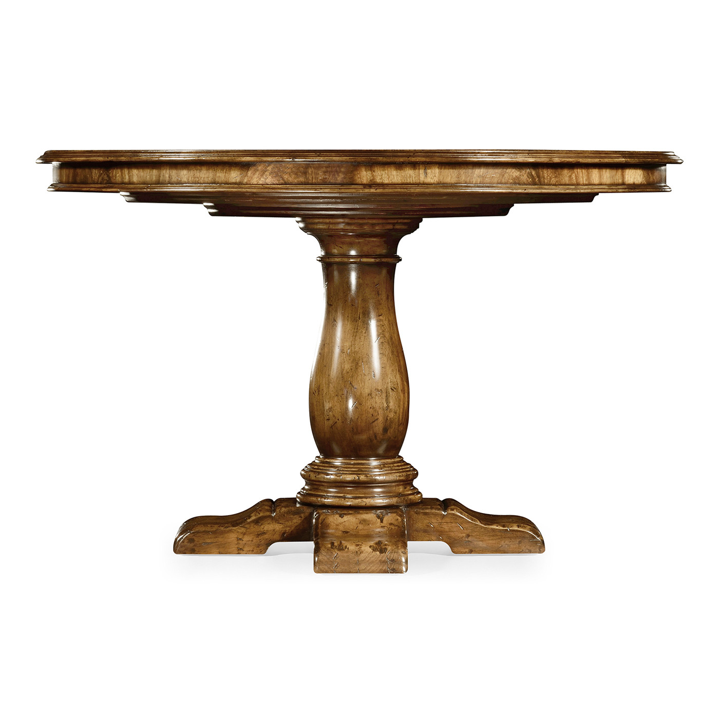 Distressed Crotch Walnut Pedestal Table 48