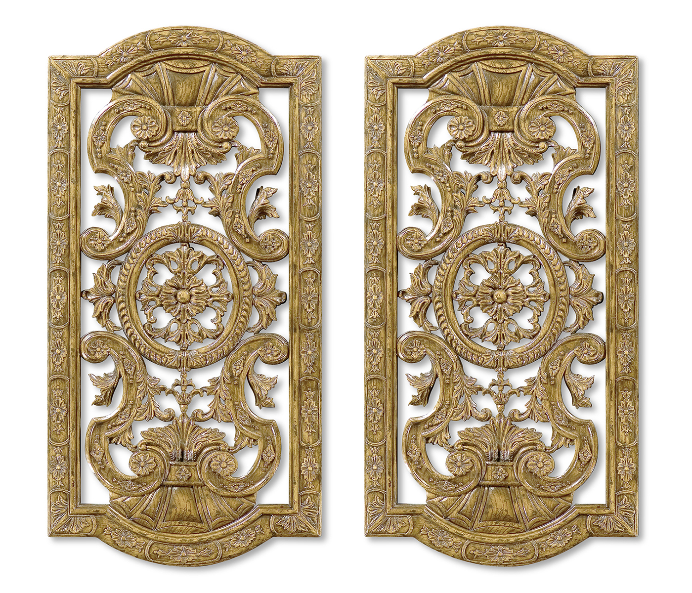 Pair Natural Oak Renaissance Style Panels