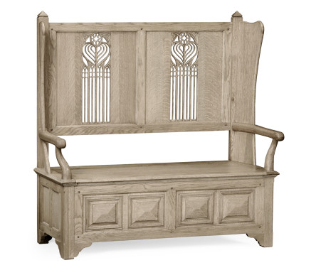 Gothic Style Grey Oak Settle with Storage