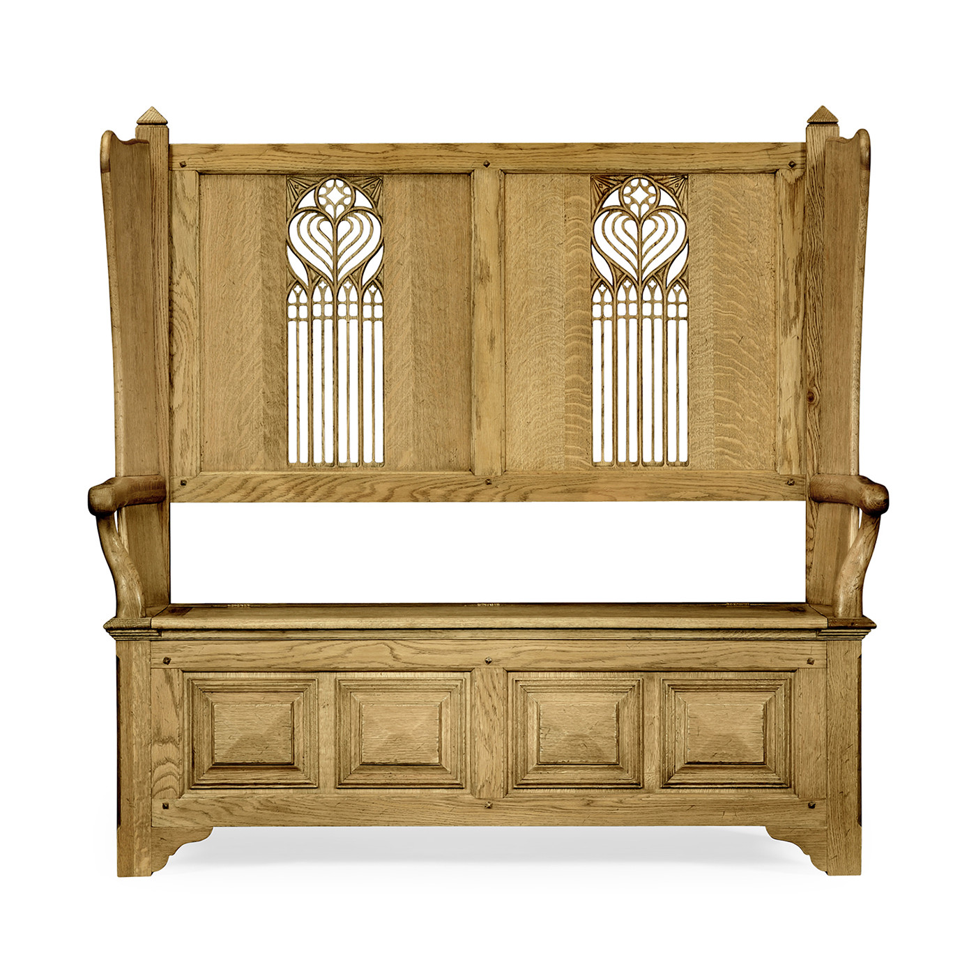 Gothic Style Natural Oak Settle with Storage