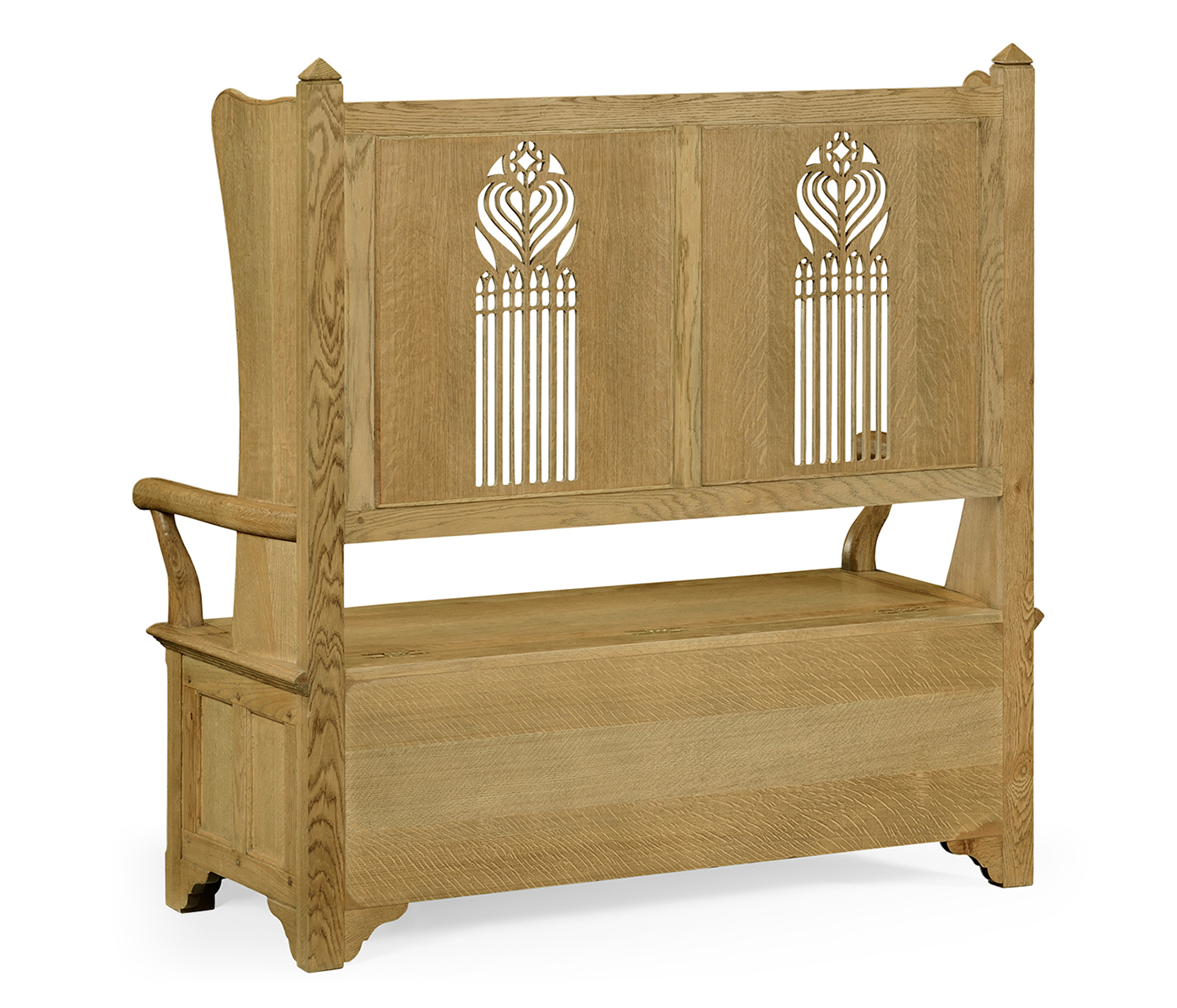 Gothic Style Natural Oak Settle with Storage