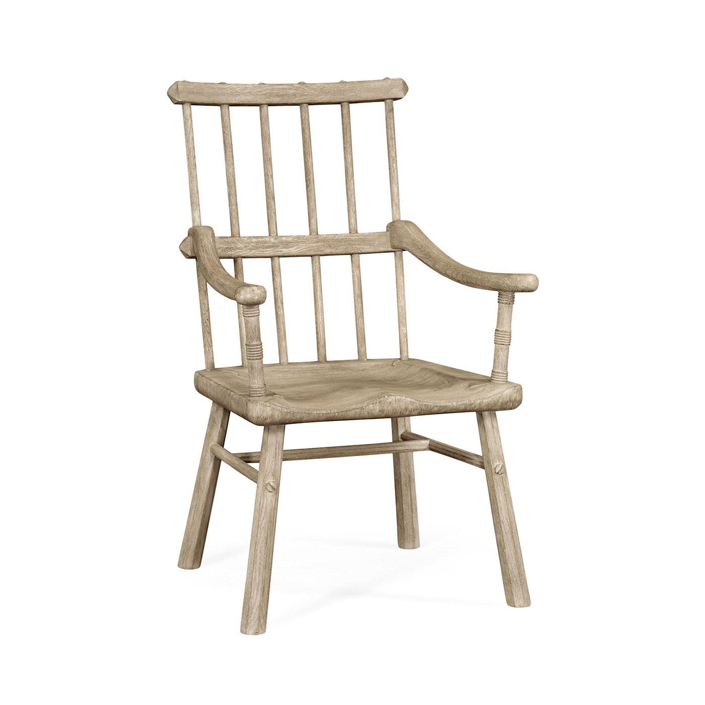Rustic Grey Oak Country Arm Chair with A Plank Seat