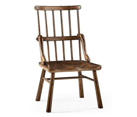 Rustic Dark Oak Country Side Chair with a Plank Seat