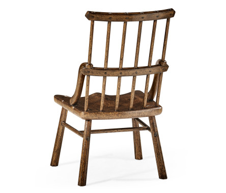 Rustic Dark Oak Country Side Chair with a Plank Seat