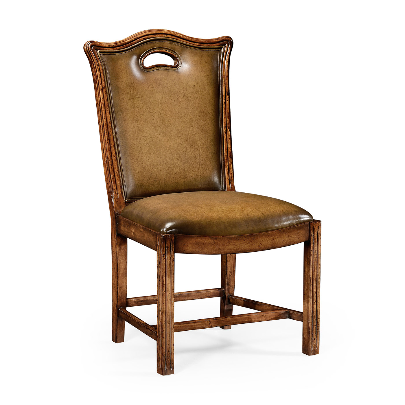 Chippendale country side chair leather upholstery with medium antique chestnut leather
