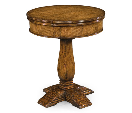 Walnut round side table with drawer