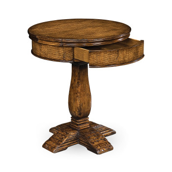 Walnut round side table with drawer