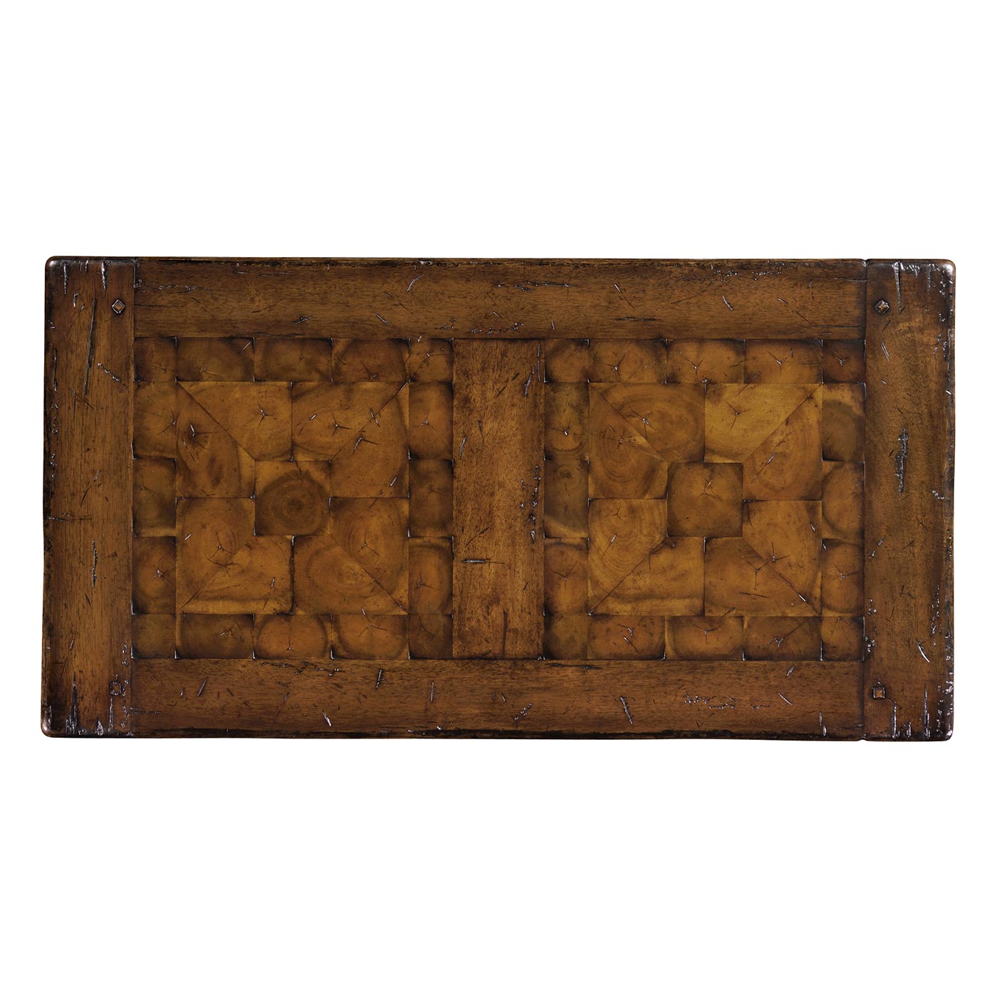 Rectangular oyster parquet side table