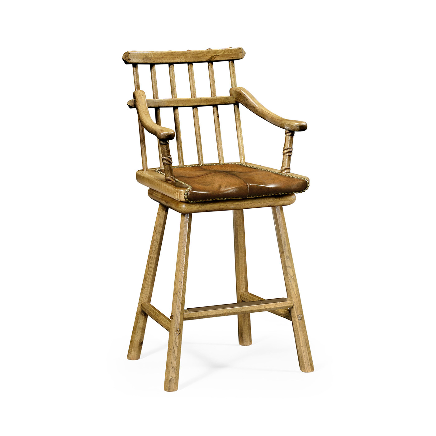 Rustic Natural Oak Arm Bar Stool