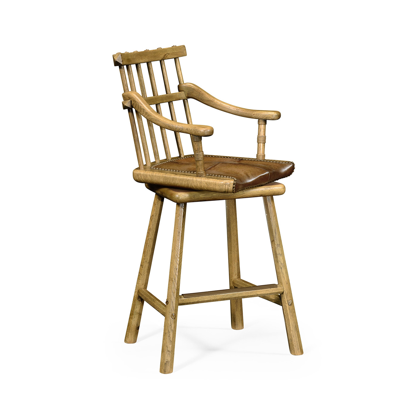 Rustic Natural Oak Arm Bar Stool