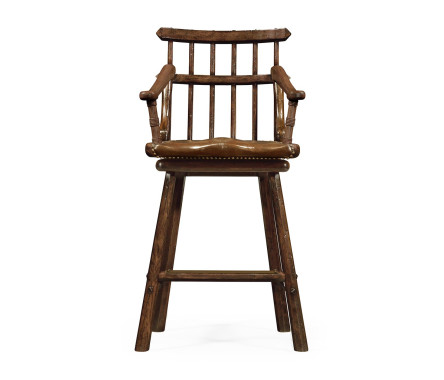 Rustic Dark Oak Arm Bar Stool