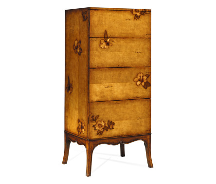 Walnut raised floral tall chest of drawers