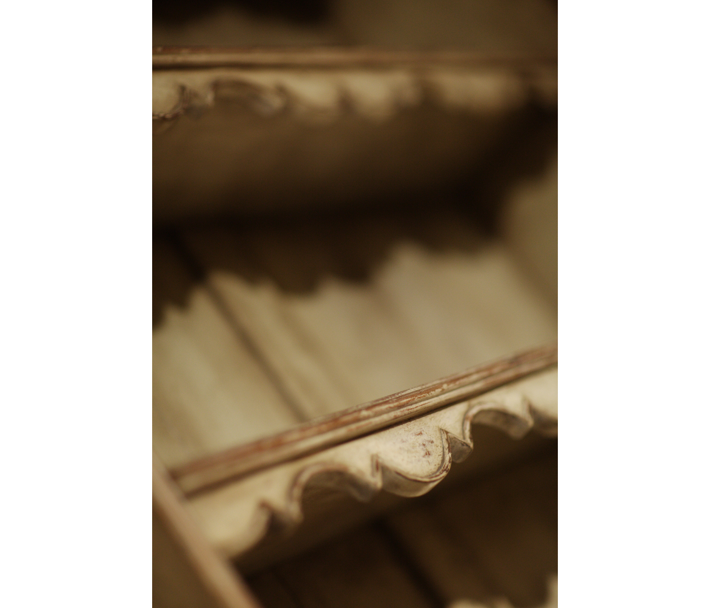 White painted hanging shelves