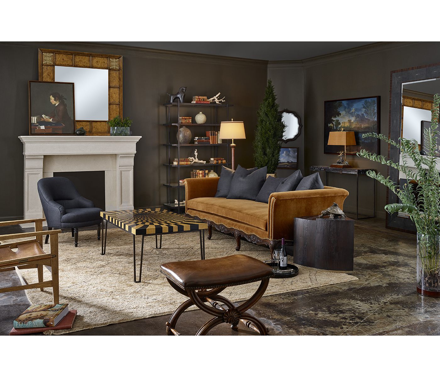 Square walnut & burl oak mirror