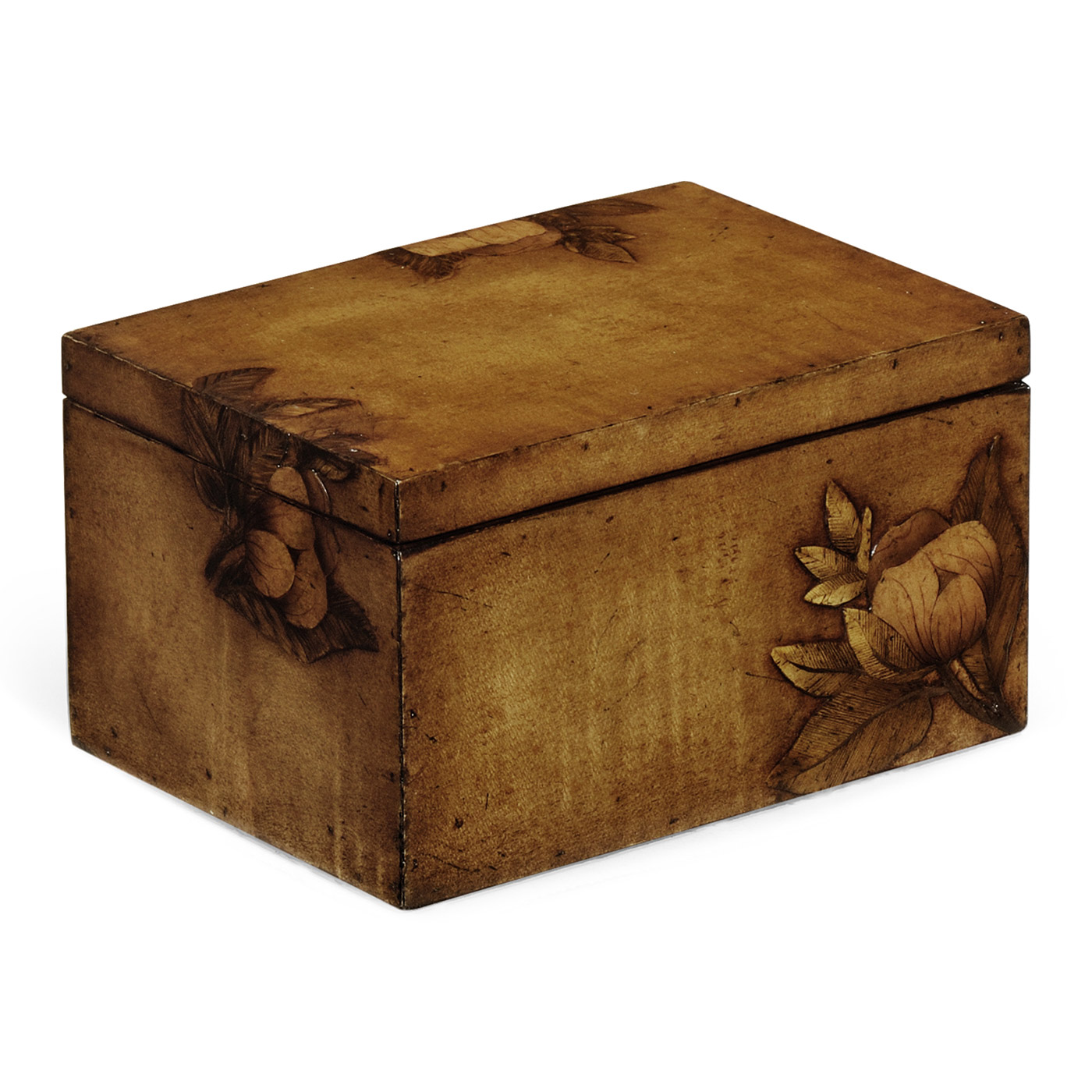 Walnut Raised Floral Drinks Coasters Box