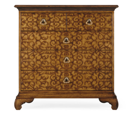 Walnut raised arabesques chest of drawers