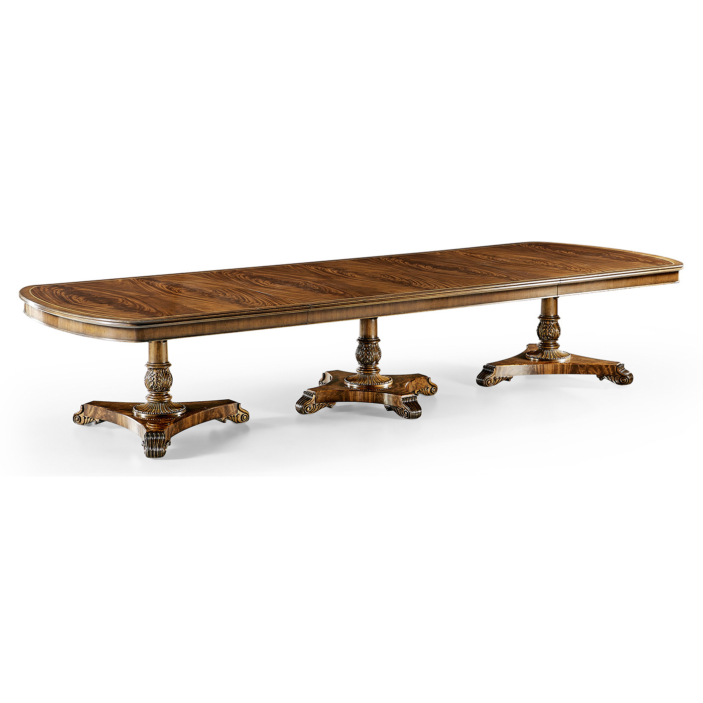 Crotch Walnut Triple Pedestal Dining Table 158