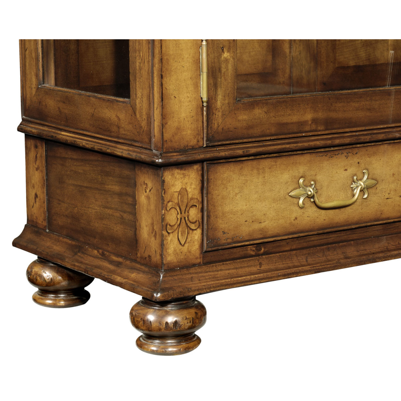 Raised veneer full length glazed cabinet with drawers