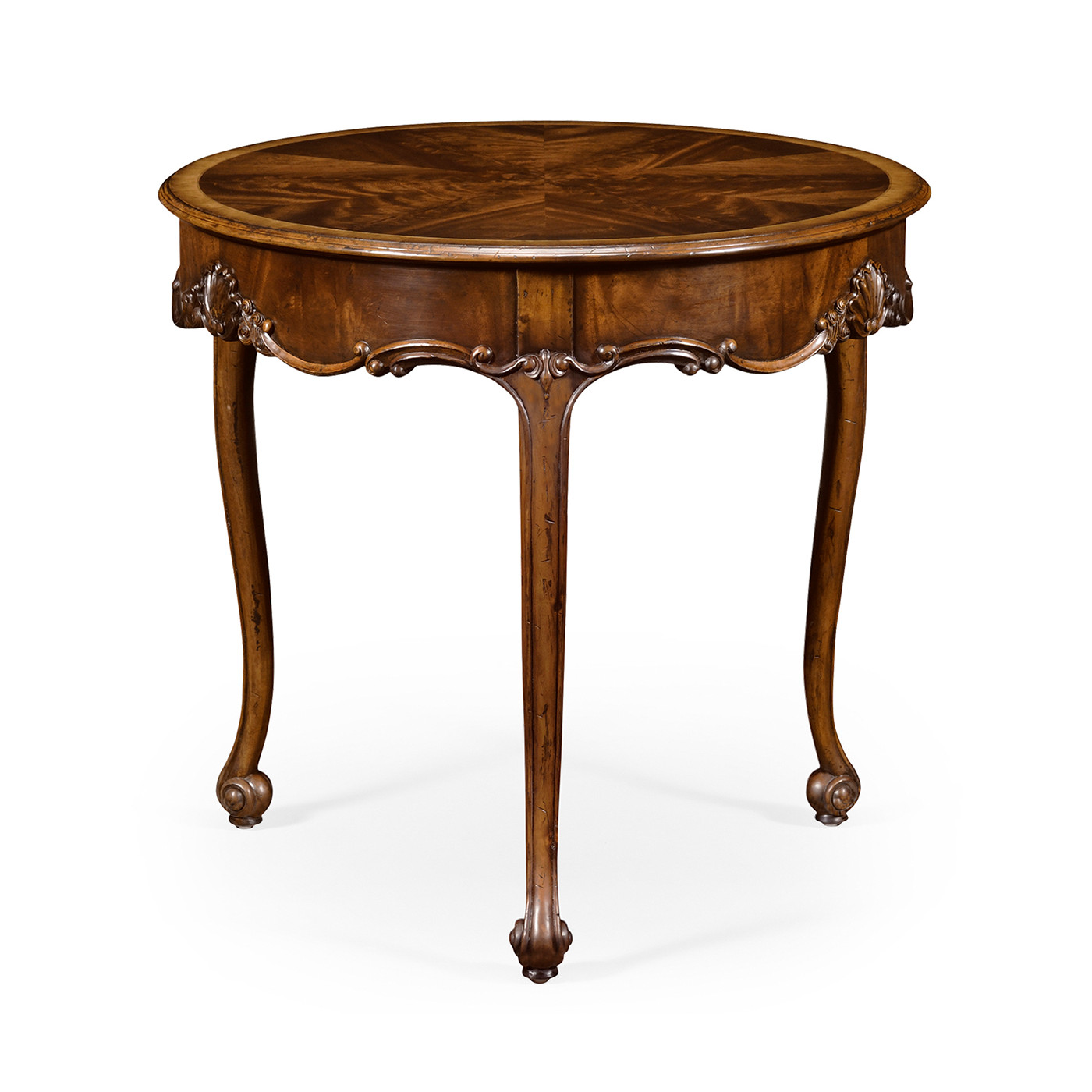 Mahogany Three Legged Round Side Table Scallop Shells