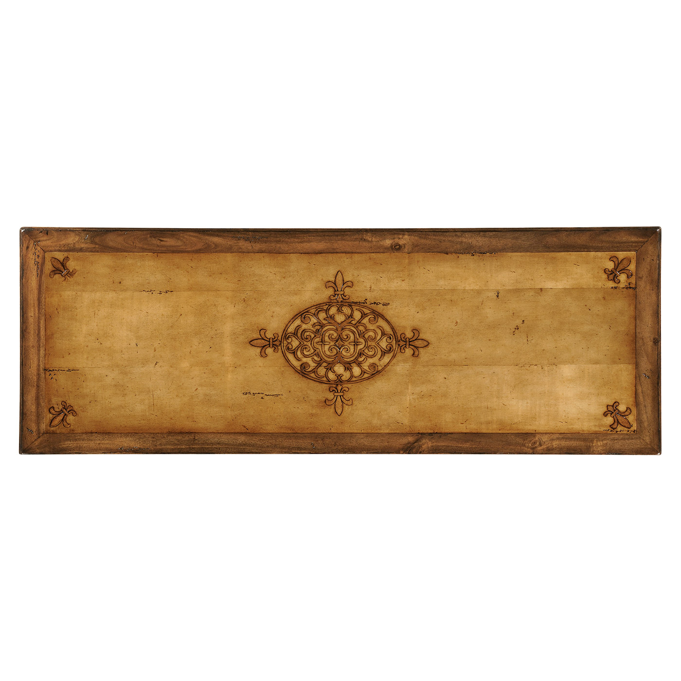 Raised veneer two door cabinet with three drawers