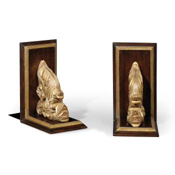 Pair of Gilded Leaf & Walnut Bookends
