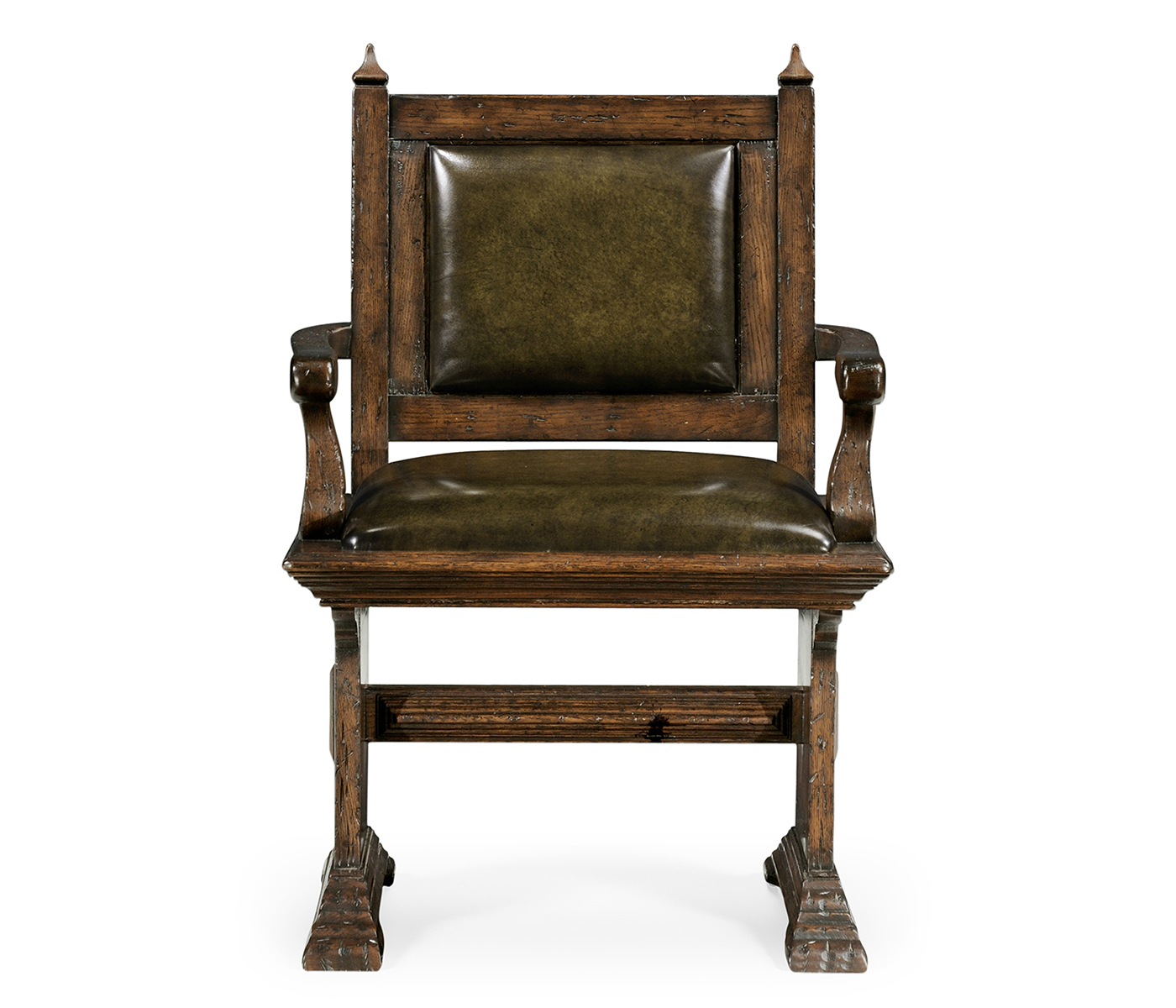 Dark Oak Arm Chair with Medium English Library Green Leather