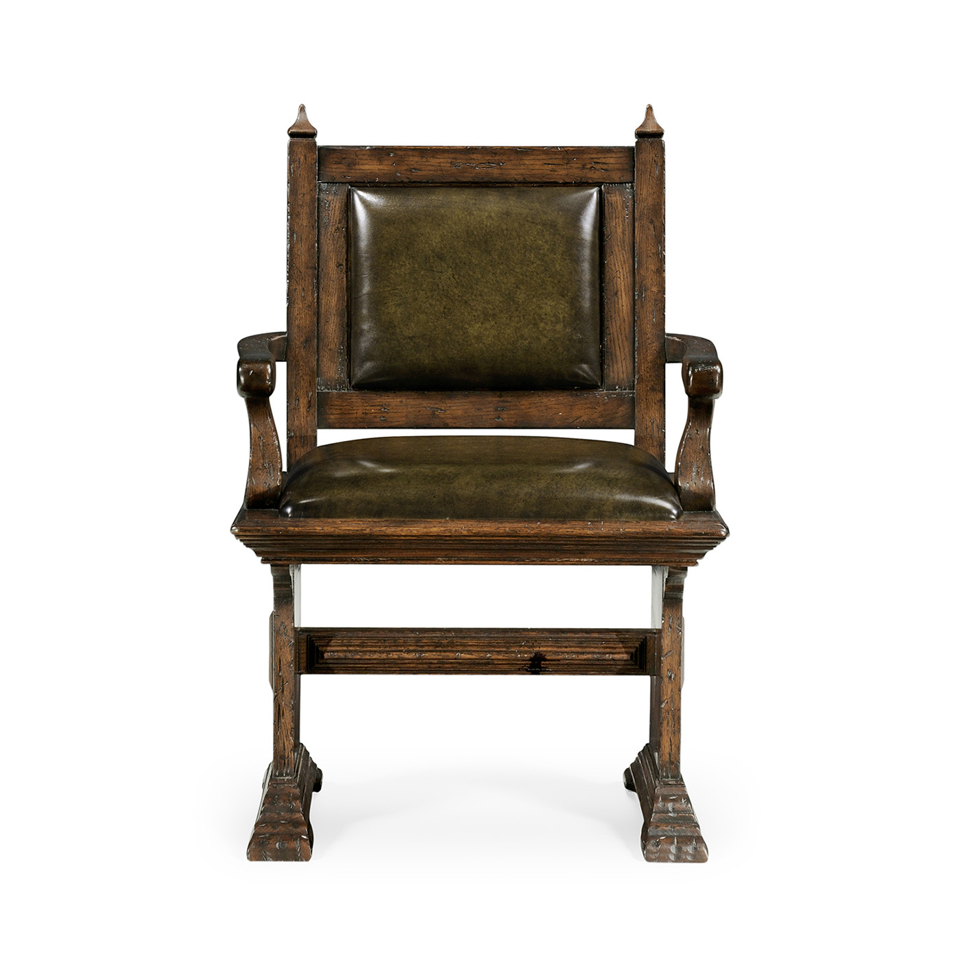 Dark Oak Arm Chair with Medium English Library Green Leather
