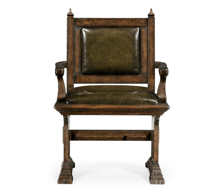 Dark Oak Arm Chair with Medium English Library Green Leather
