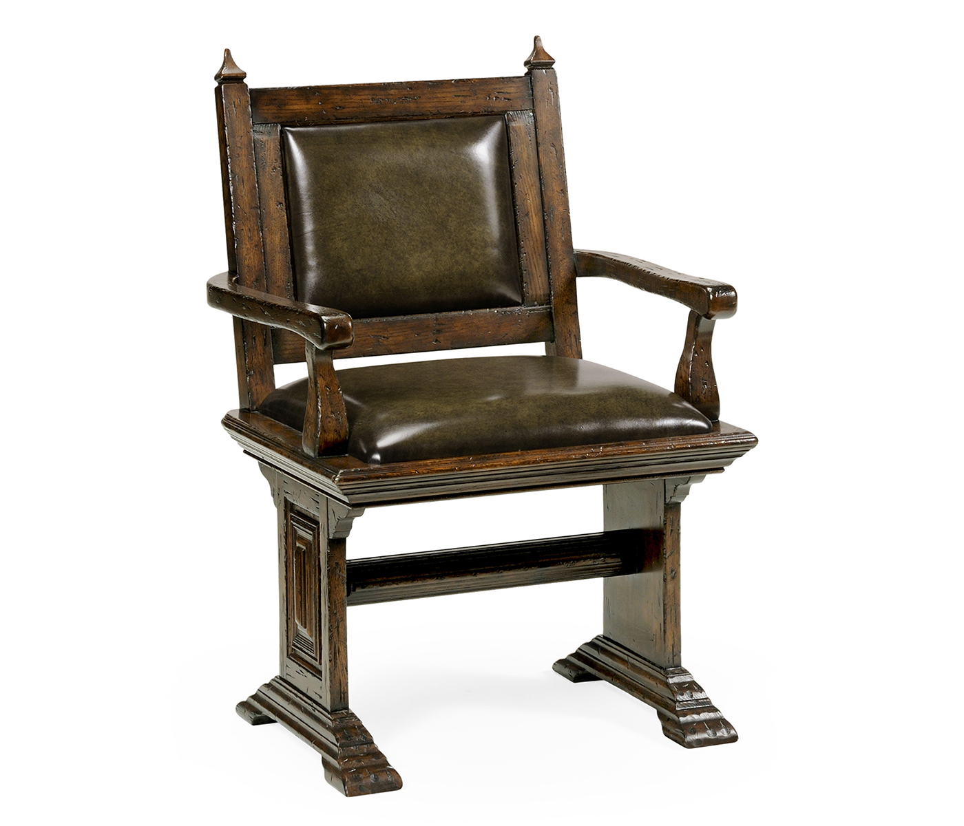Dark Oak Arm Chair with Medium English Library Green Leather
