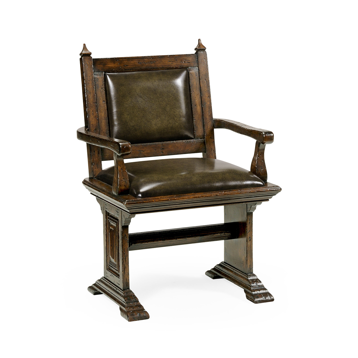 Dark Oak Arm Chair with Medium English Library Green Leather