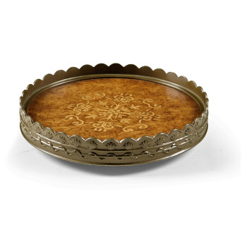 Small Circular Seaweed Marquetry Tray