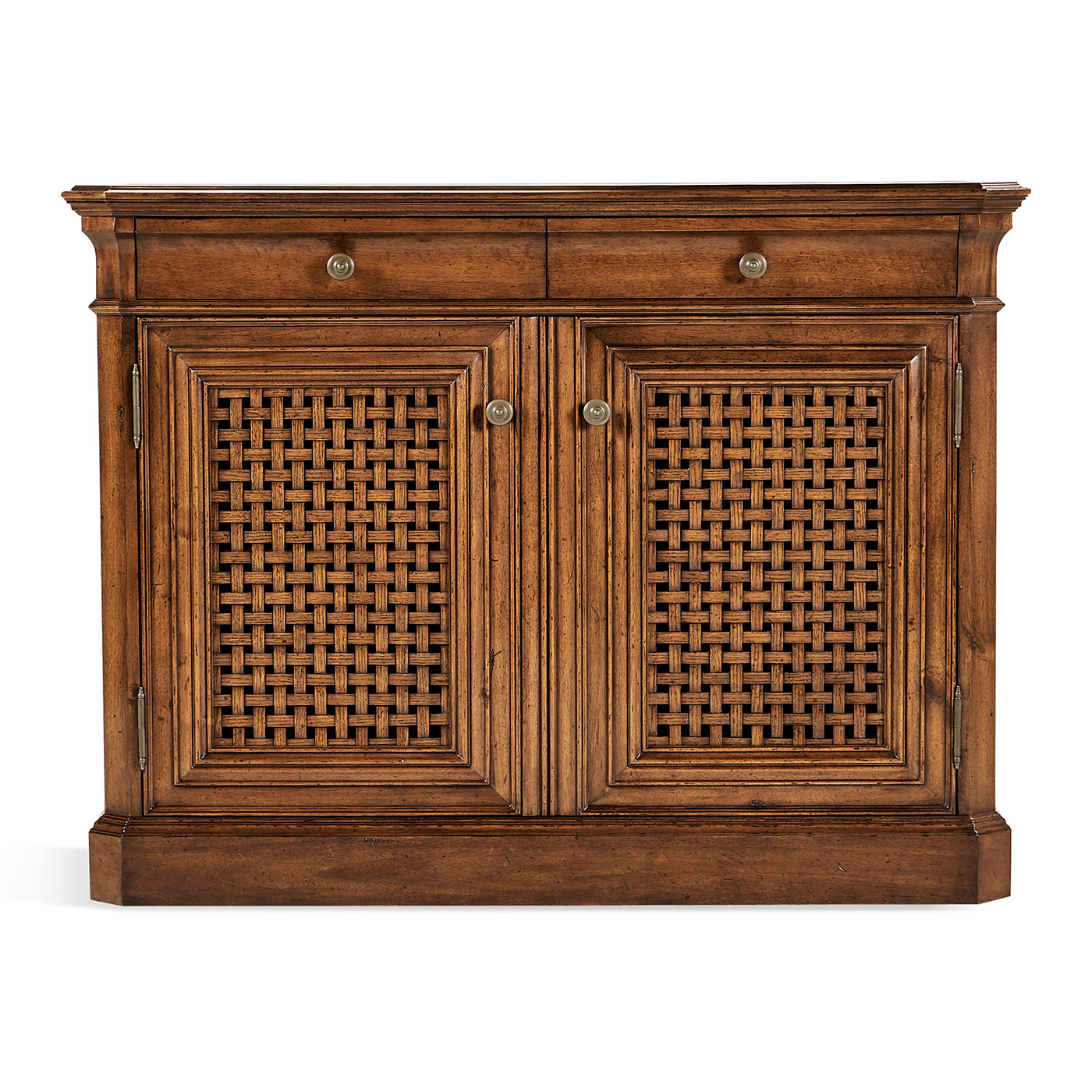 Latticework Walnut Side Cabinet