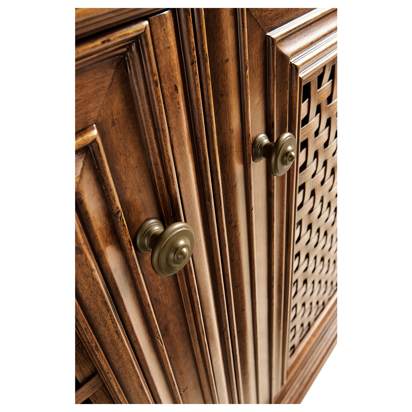 Latticework Walnut Side Cabinet