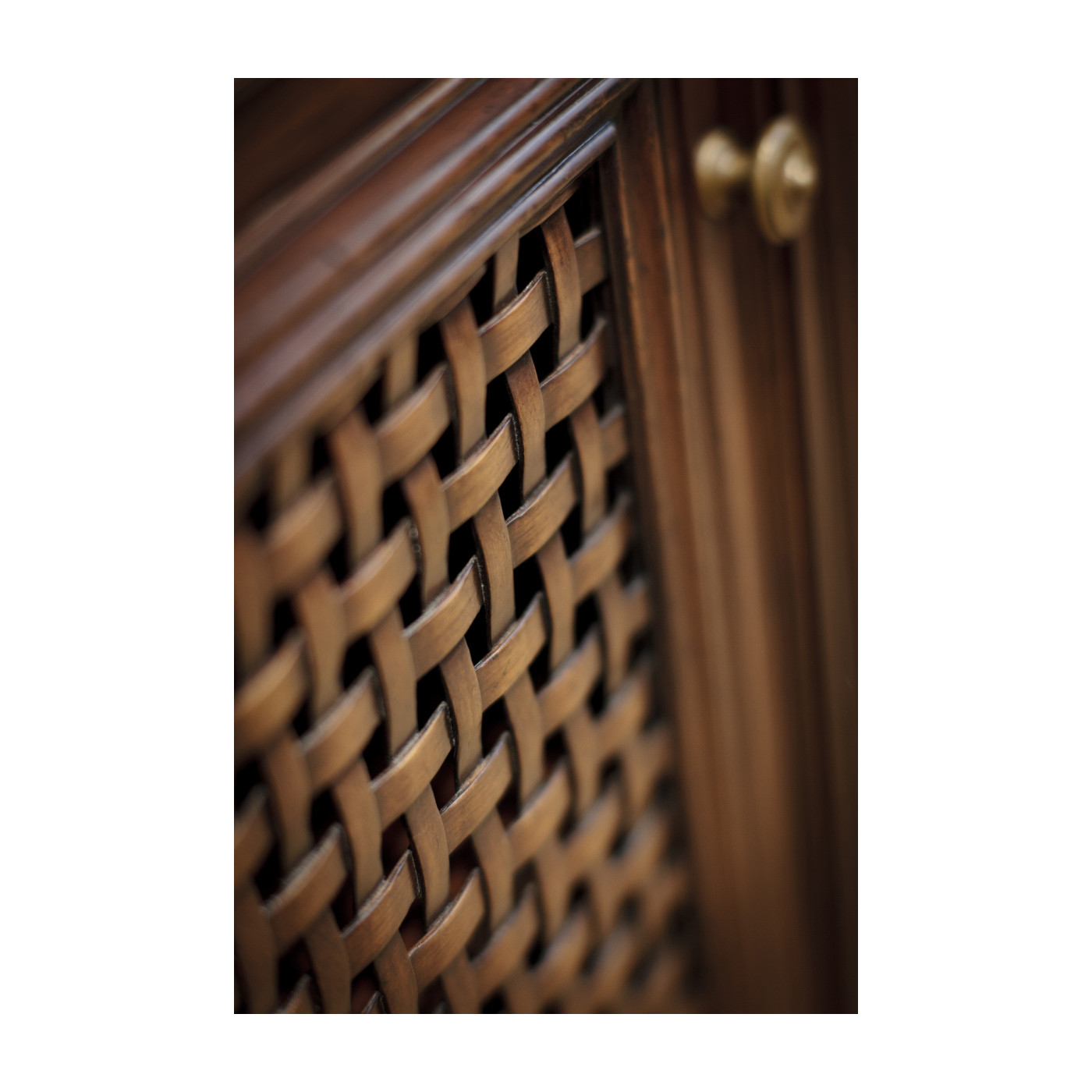 Latticework Walnut Side Cabinet