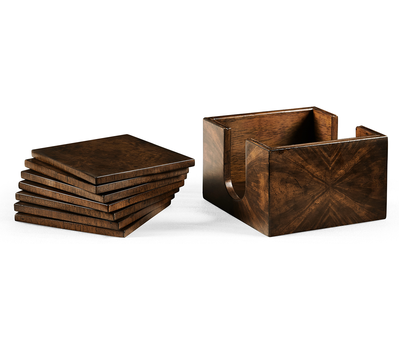 Square Dark Walnut Open Drinks Coasters Box