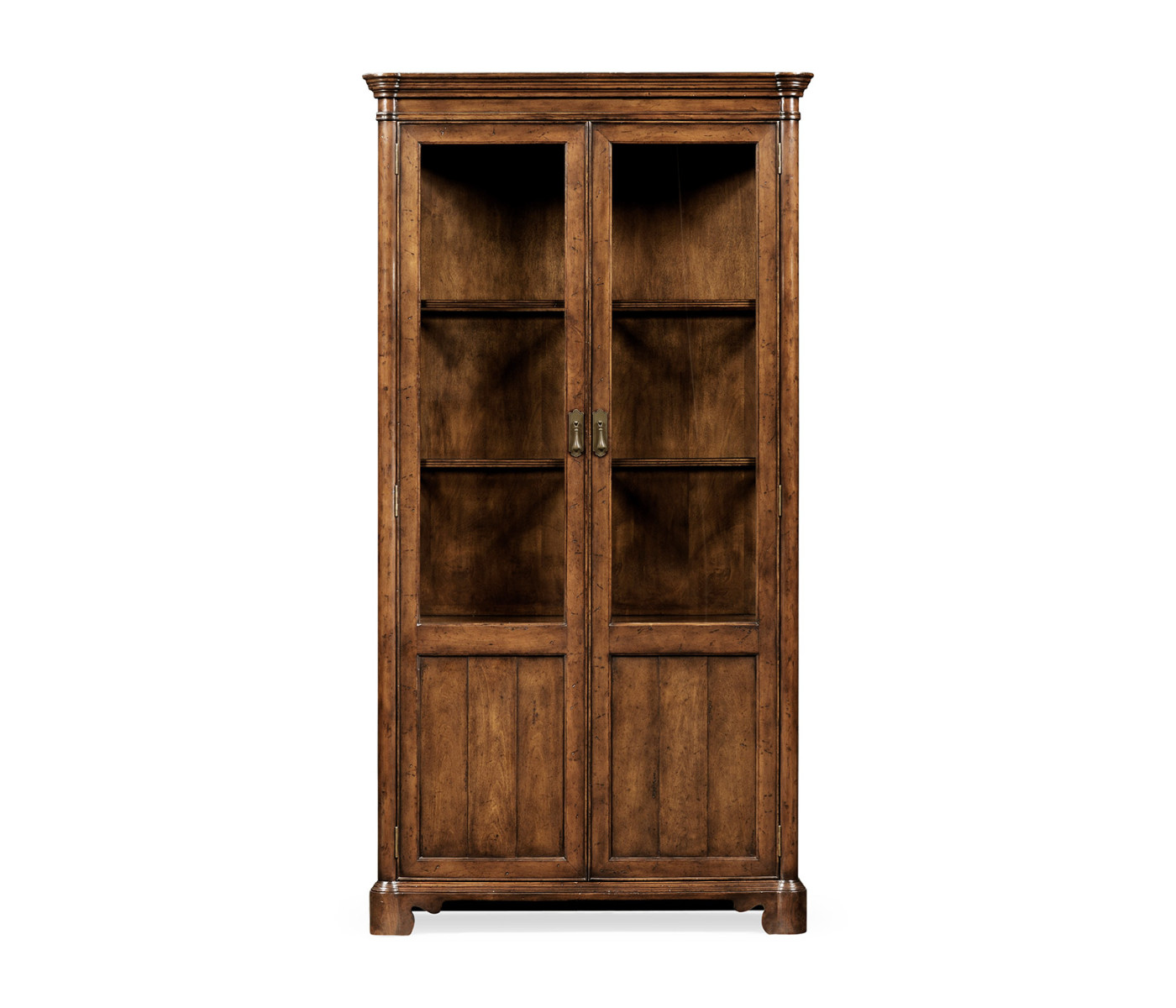 Walnut glazed display cabinet with pediment
