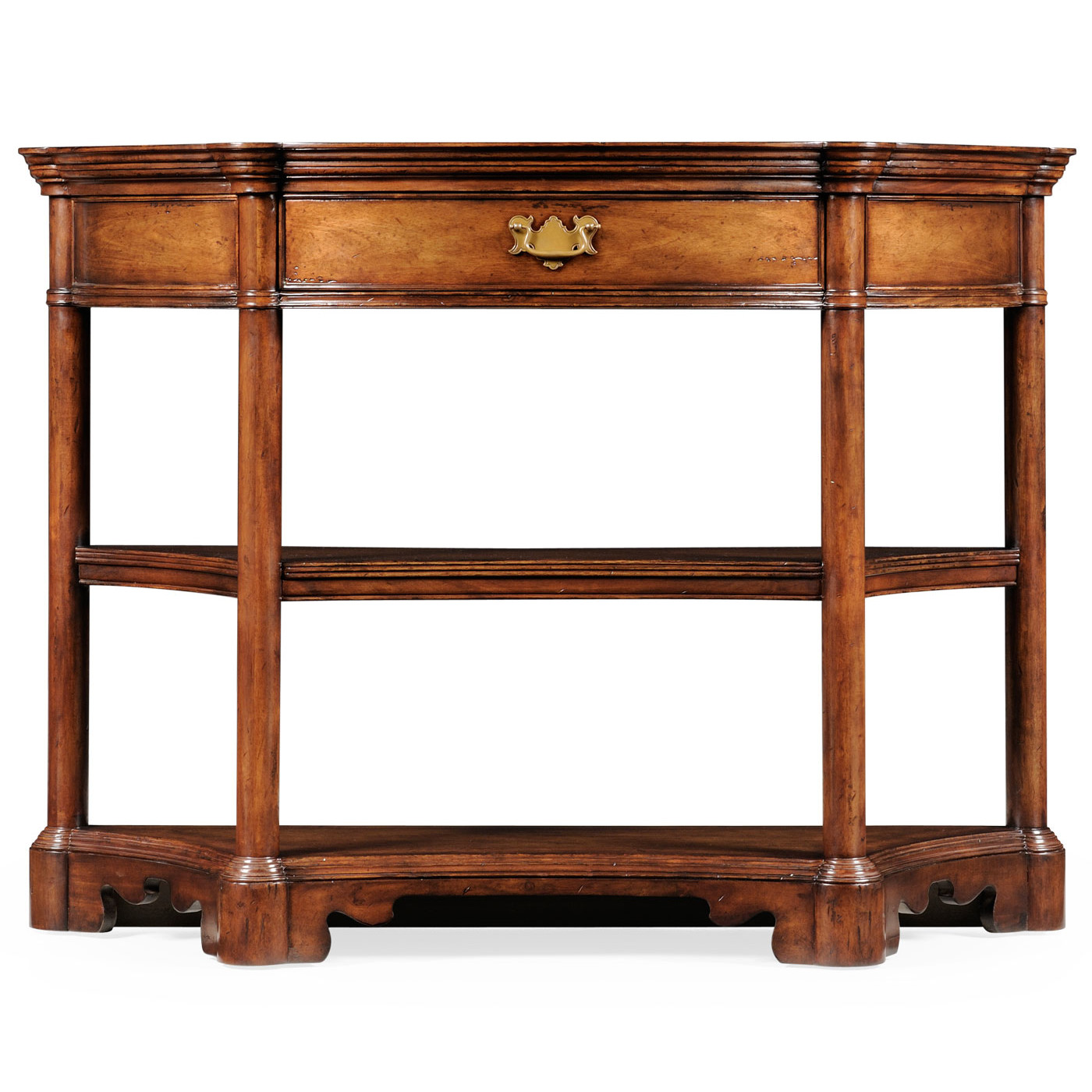 Walnut demilune console with bracket feet