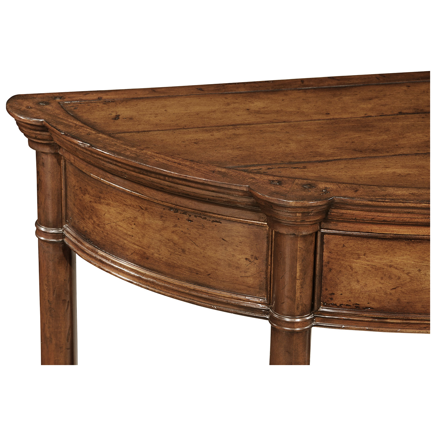 Walnut demilune console with bracket feet
