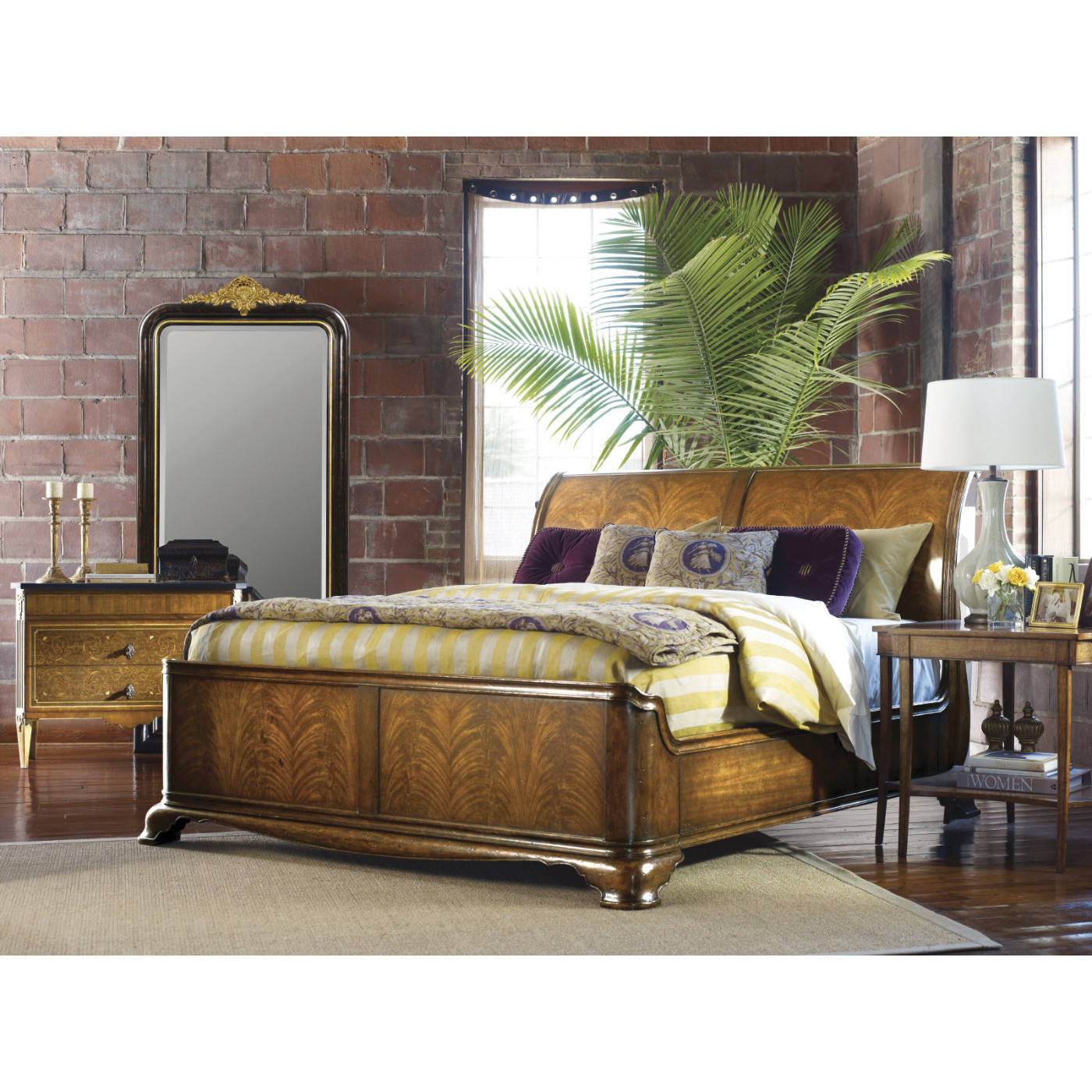 Walnut Sleigh UK Queen Bed