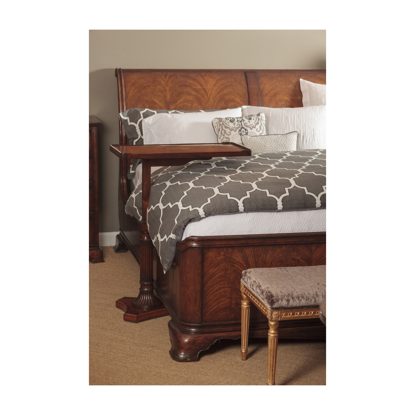 Walnut Sleigh UK Queen Bed