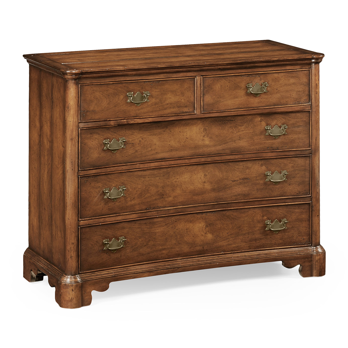 Walnut planked chest of five drawers